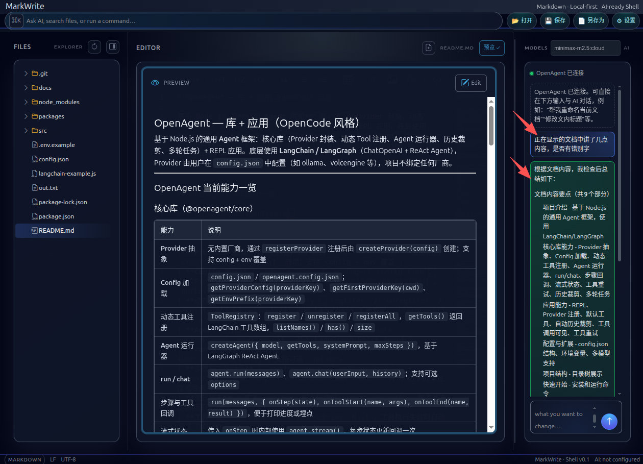 MarkWrite 编辑器界面示意图
